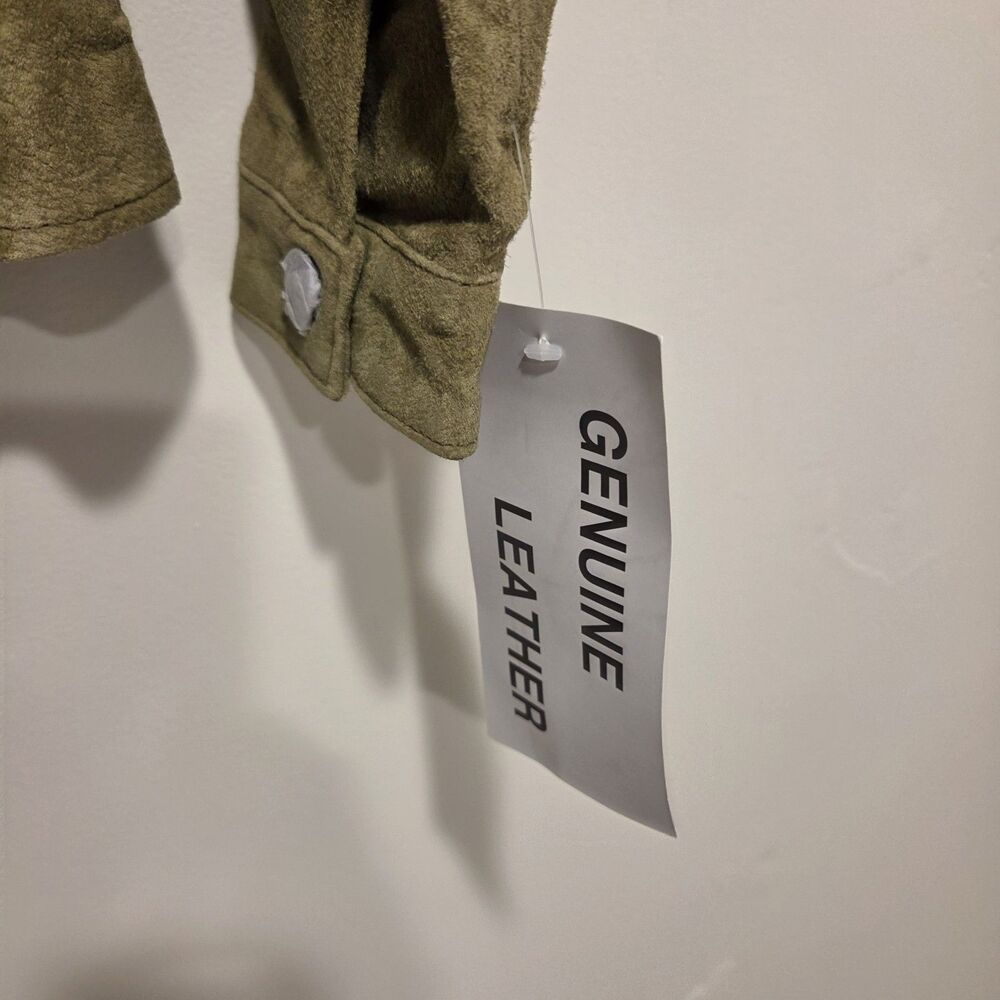 CHADWICKS Suede Leather Jacket 10 Womens Olive Button Up Blazer Classic NEW Y2K - Picture 7 of 12